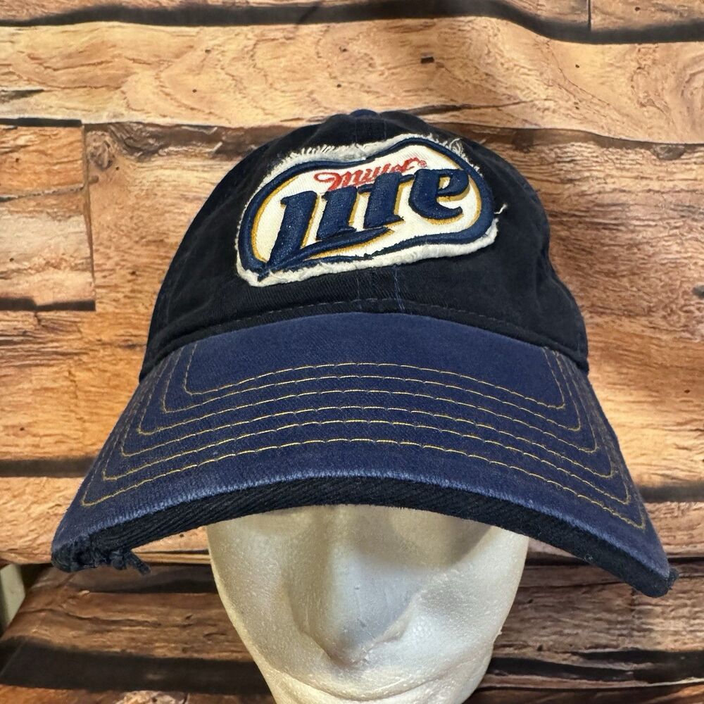 Miller Lite Beer Hat Cap Vintage Blue Gold Adjustable Strapback Embroidered Logo